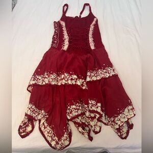 Fairycore Renaissance Red and White Midi Asymmetrical Dress